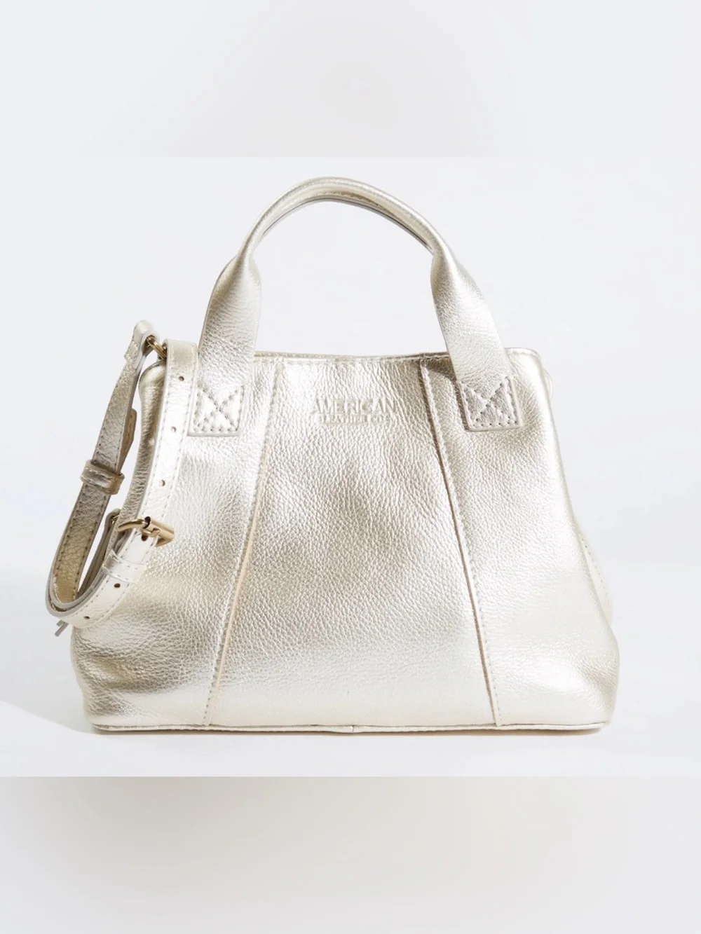 American Leather Co. Ada Triple Entry Leather Satchel metallic champagne color